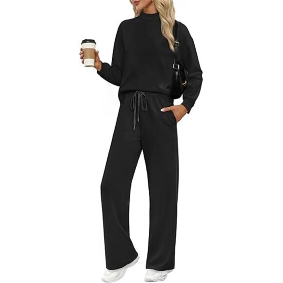 Cozy Two-Piece Lounge Set – Mock Neck Top & Wide Leg Pants for Women - Picture 6 of 6